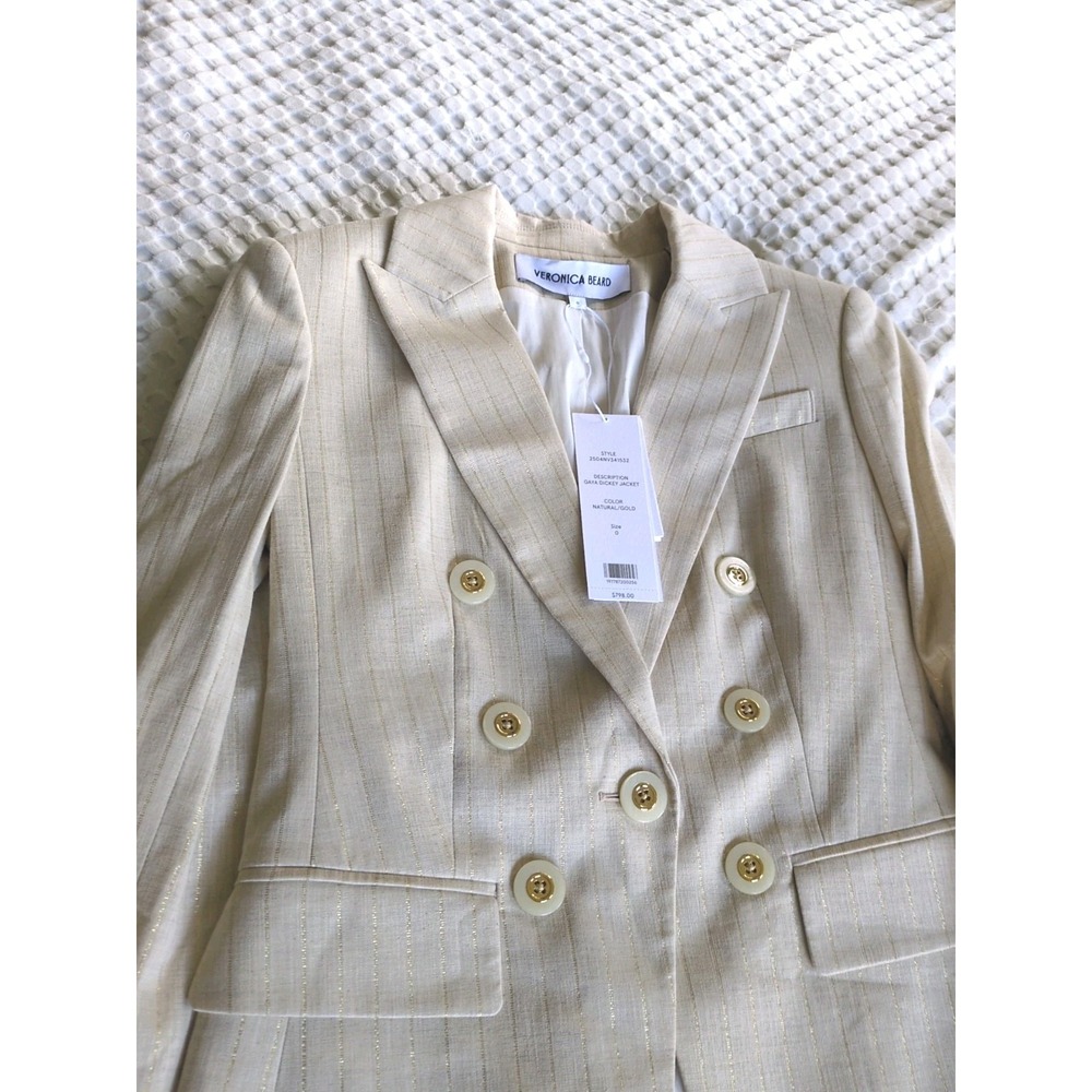 Veronica Beard Gaya Dickey Jacket Natural Gold Size 0 Business Career Metallic - Picture 2 of 15